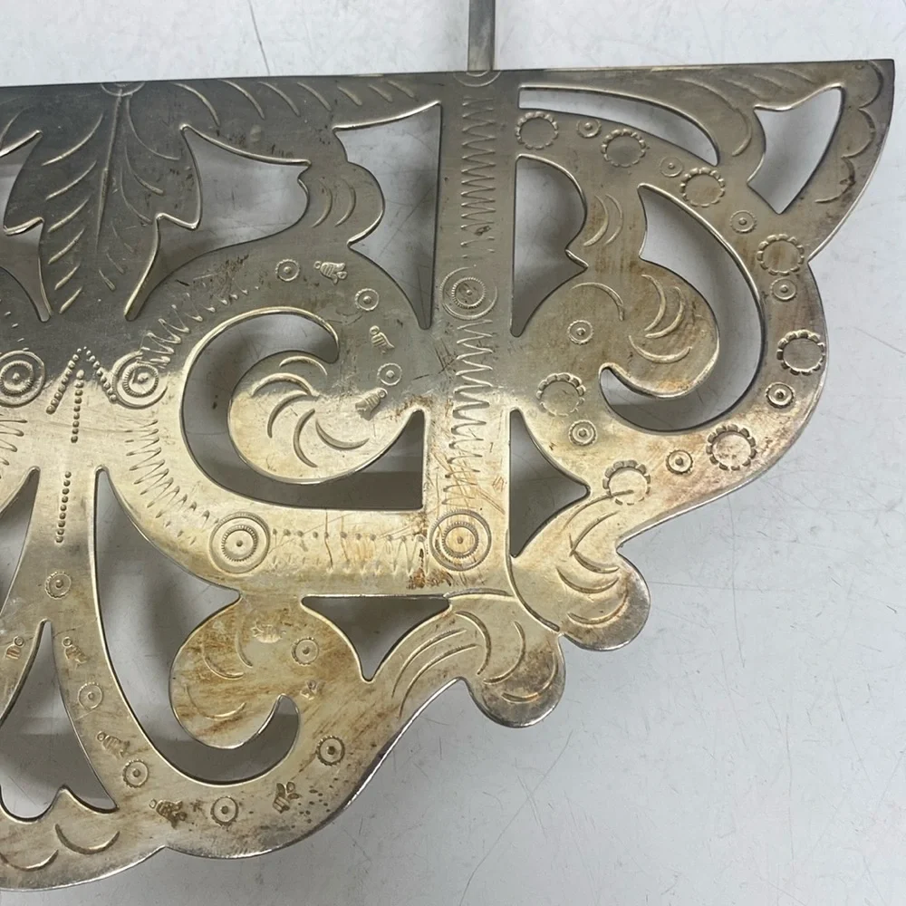 Silverplated Adjustable Footed Trivet Stamped FOOF 10”